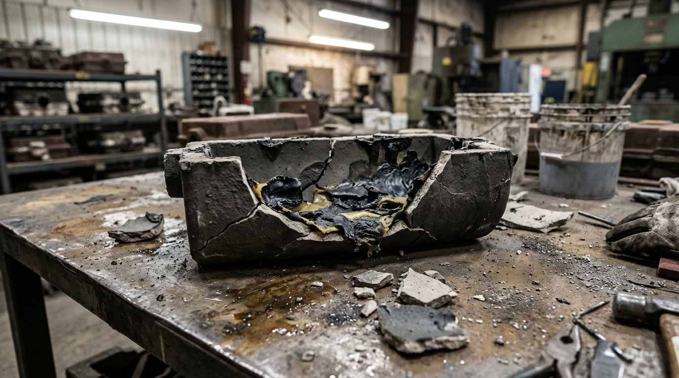 Failed investment casting mold shattered during burnout due to wrong 3D printing filament material