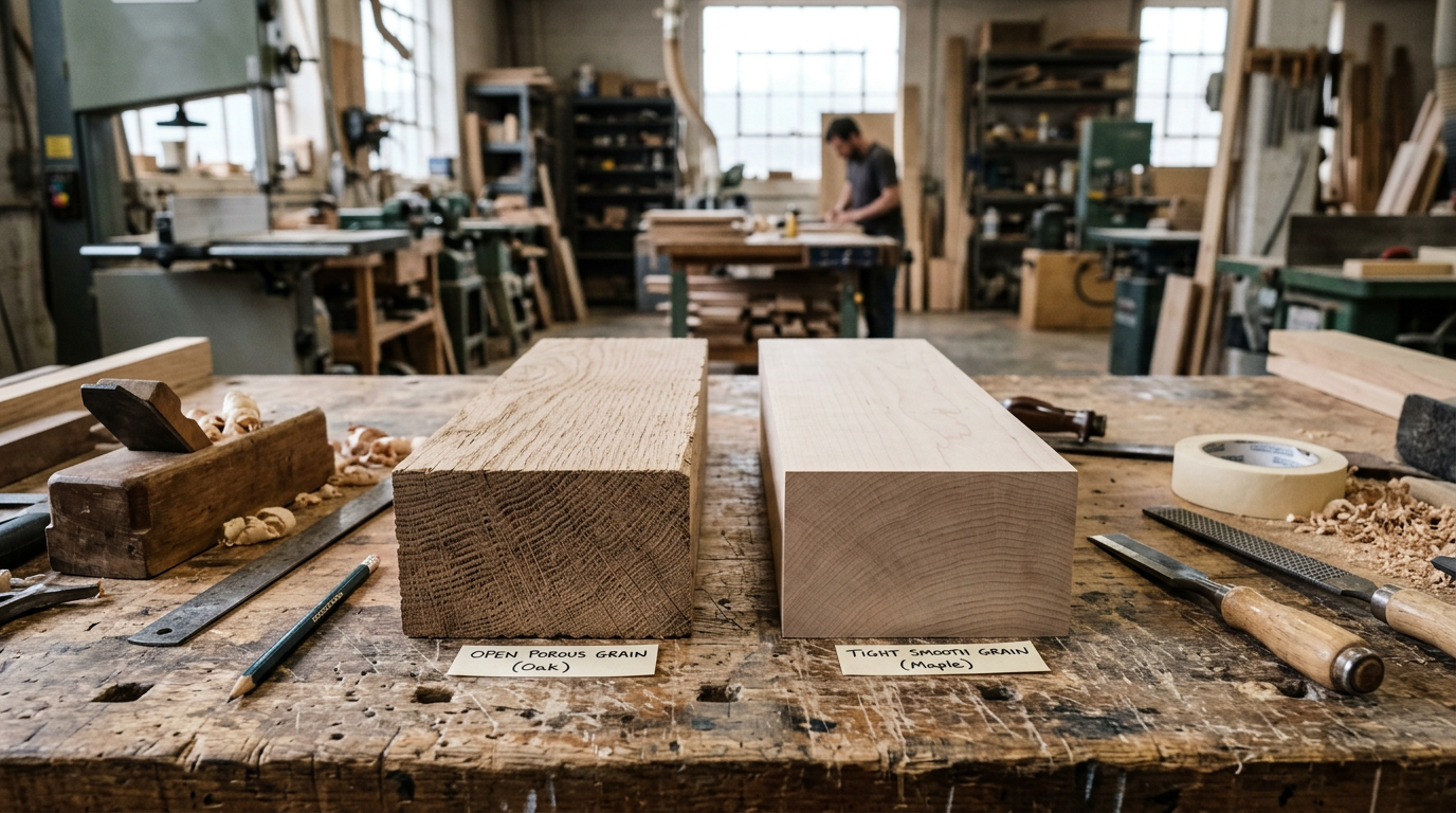 Casting Pattern Materials and How to Choose the Right One 1 Two casting pattern material wood blanks showing open grain versus tight grain structure on a pattern maker workbench
