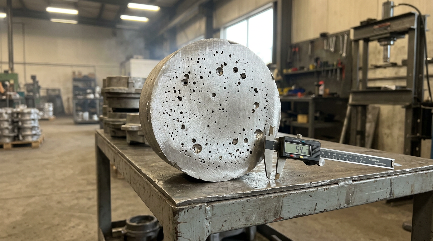 Green Sand vs Dry Sand Casting: How to Choose the Right Process 4 Cross-section of a casting showing hydrogen porosity defects relevant to green sand vs dry sand casting process selection