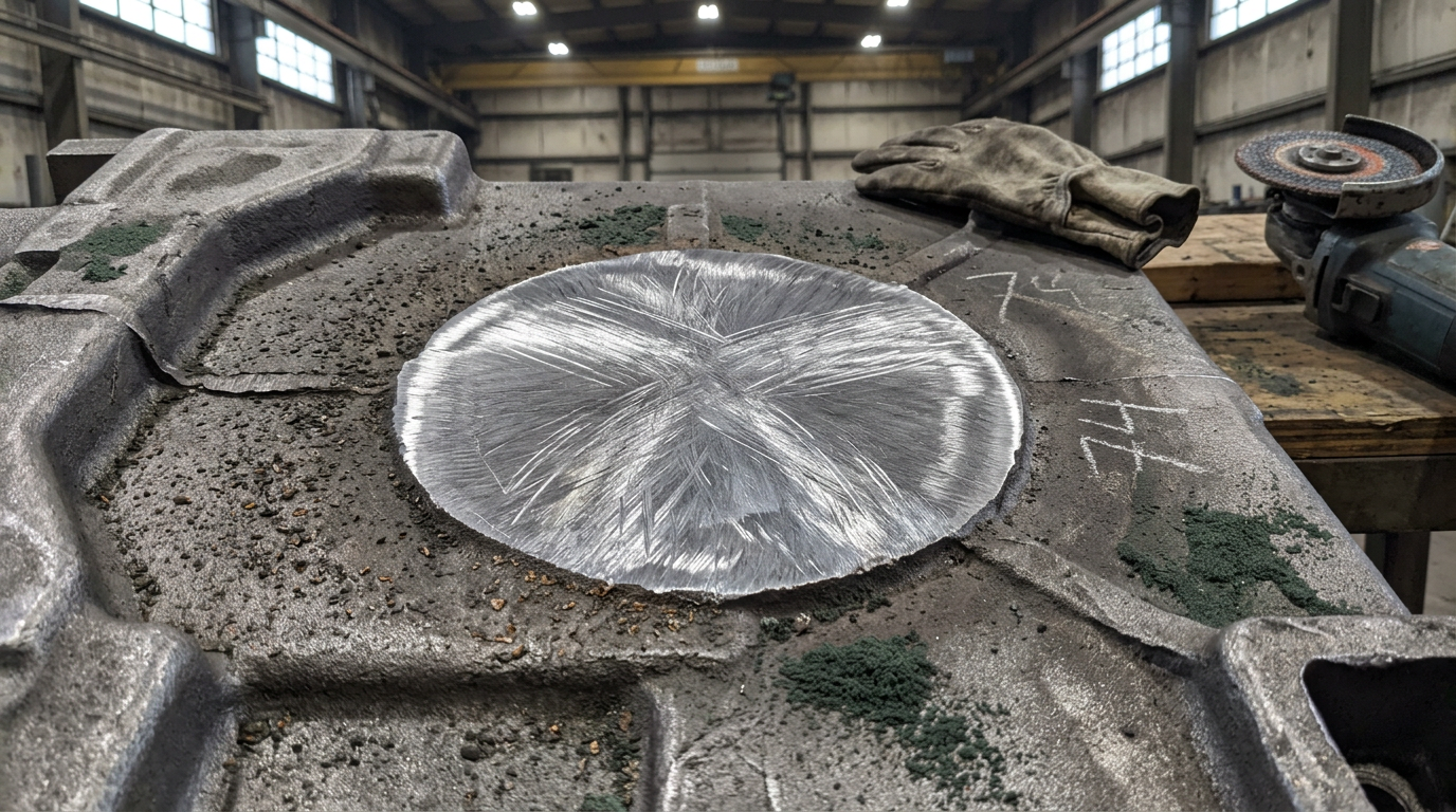 How to Tell If a Part Is Sand Cast 2 Circular riser pad witness mark ground flush on the cope face of a sand casting, a key marker for sand casting identification