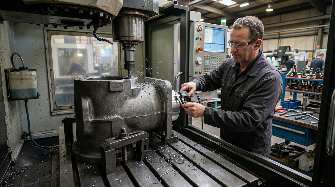 CNC machining a no-bake vs green sand casting part showing minimal stock removal from tighter as-cast tolerances