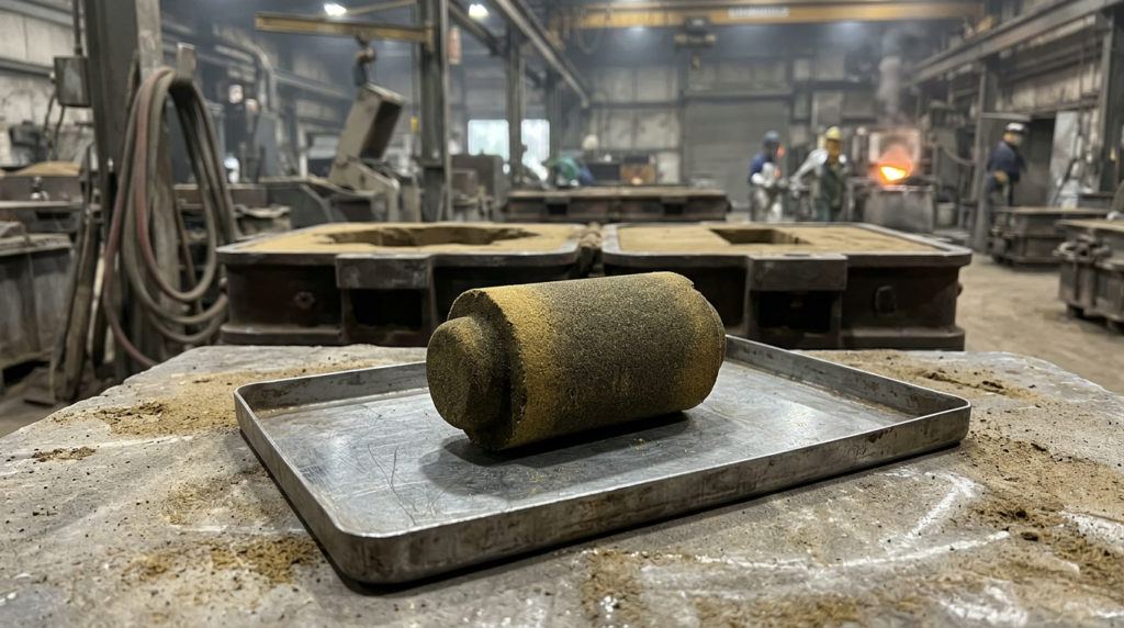Bonded sand core with core prints used in sand casting to create internal cavities