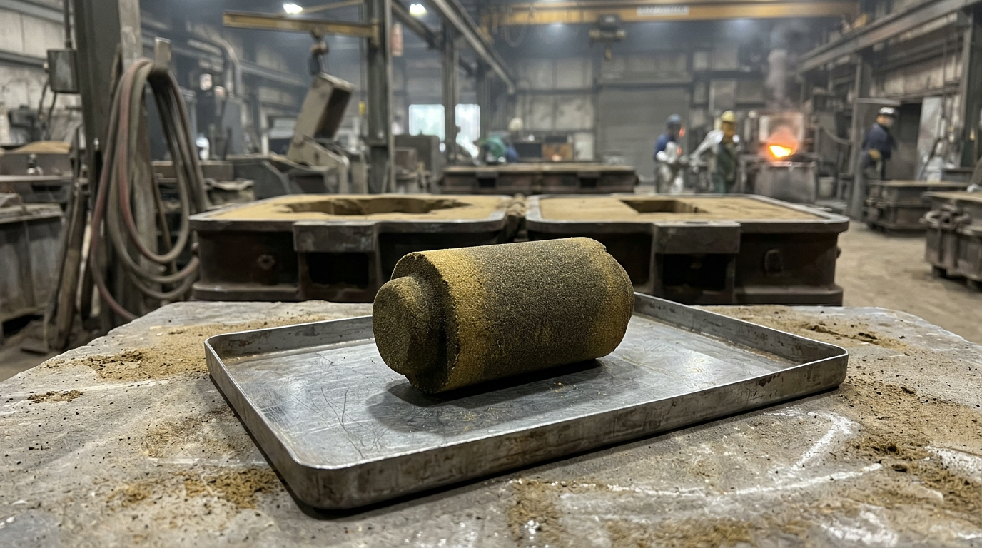 Bonded sand core with core prints used in sand casting to create internal cavities