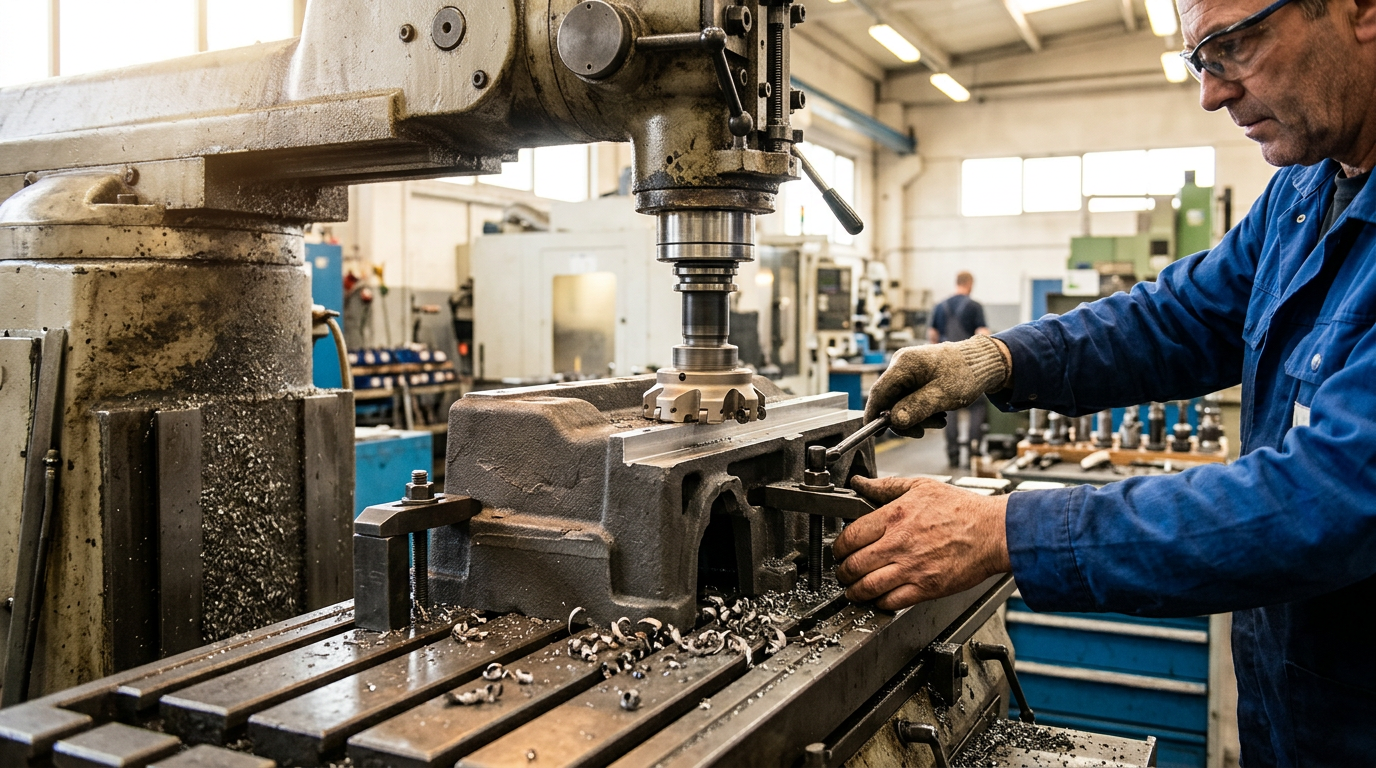 Is Sand Casting Cheaper Than Die Casting? A Total Cost Breakdown 2 CNC machining a sand cast part on critical mating surfaces, a key factor when evaluating whether sand casting is cheaper than die casting