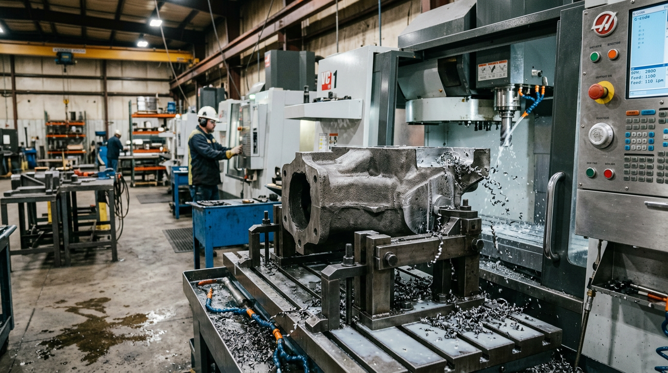 Top 10 Sand Casting Companies for Custom Projects 3 CNC machining of a sand casting at a foundry with in-house machining capability