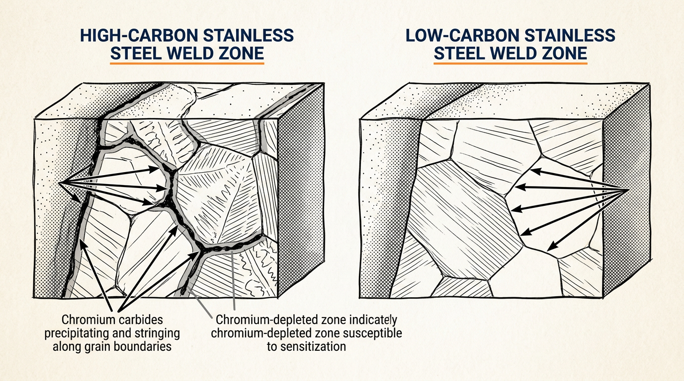 CF8 vs CF8M vs CF3M: Cast Stainless Grade Selection 2 Grain-boundary carbide precipitation comparison guiding cast stainless steel grade selection