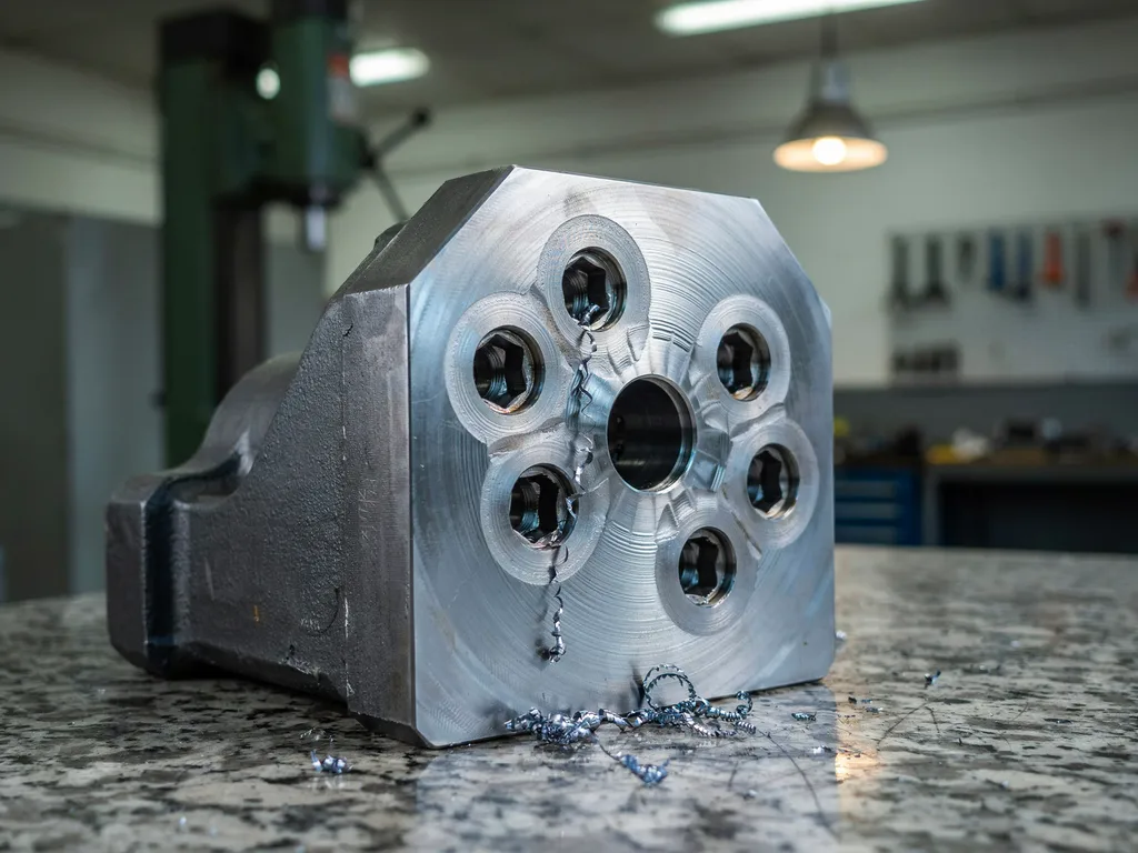 Machined bolt pattern and mounting face on a custom counterweight casting