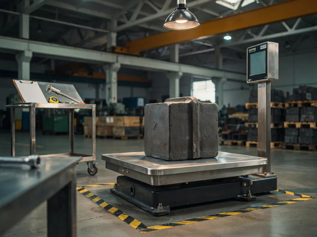 Quality inspection and weight certification of a custom counterweight casting at Kurt Foundry
