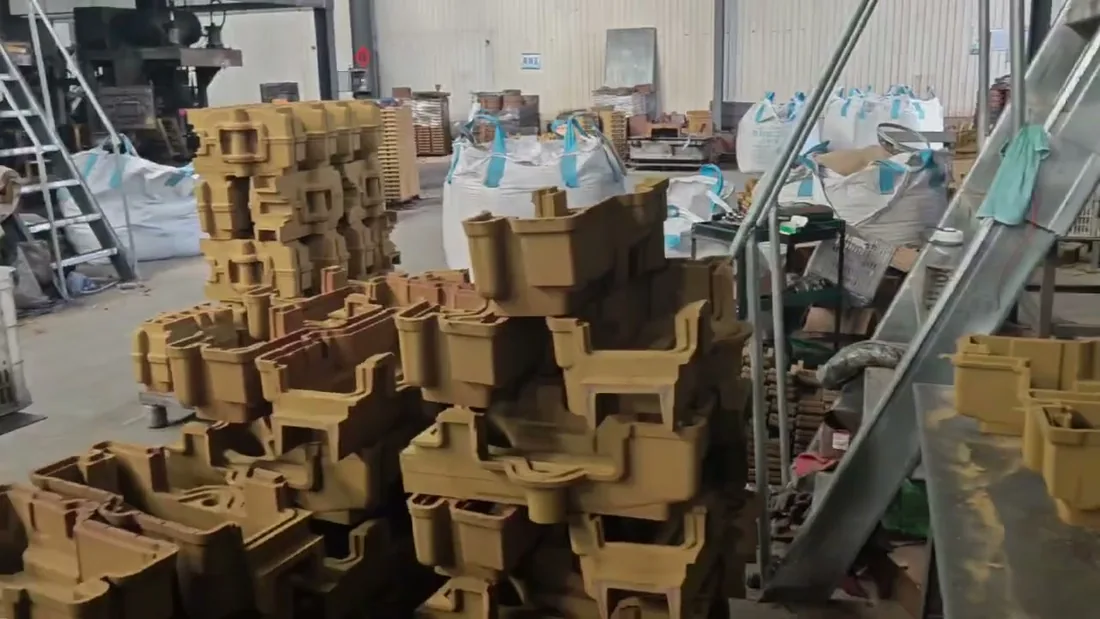 Sand cores stacked in the core shop at Kurt Foundry