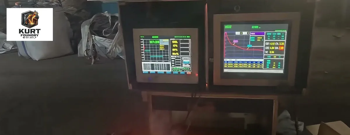 Spectrometer chemical composition analysis of molten iron at Kurt Foundry